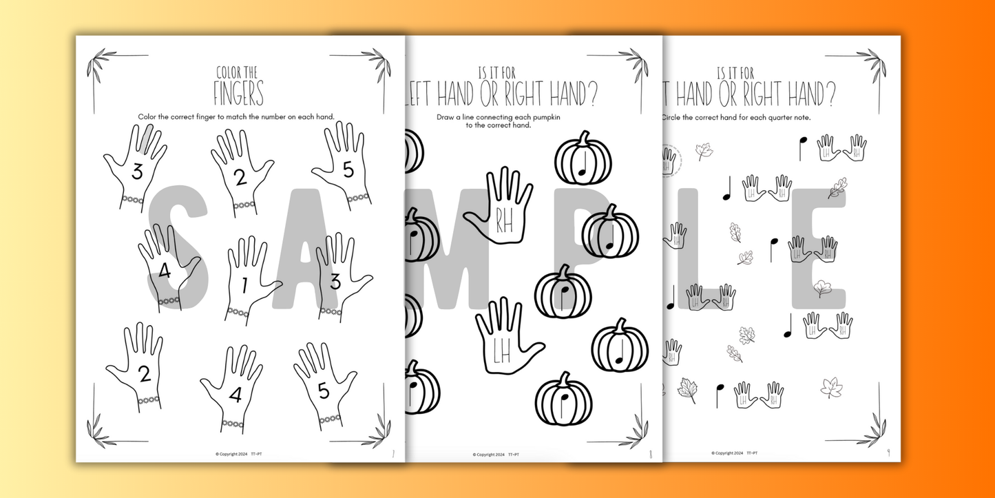 Fall FINGER NUMBERS Music Worksheets