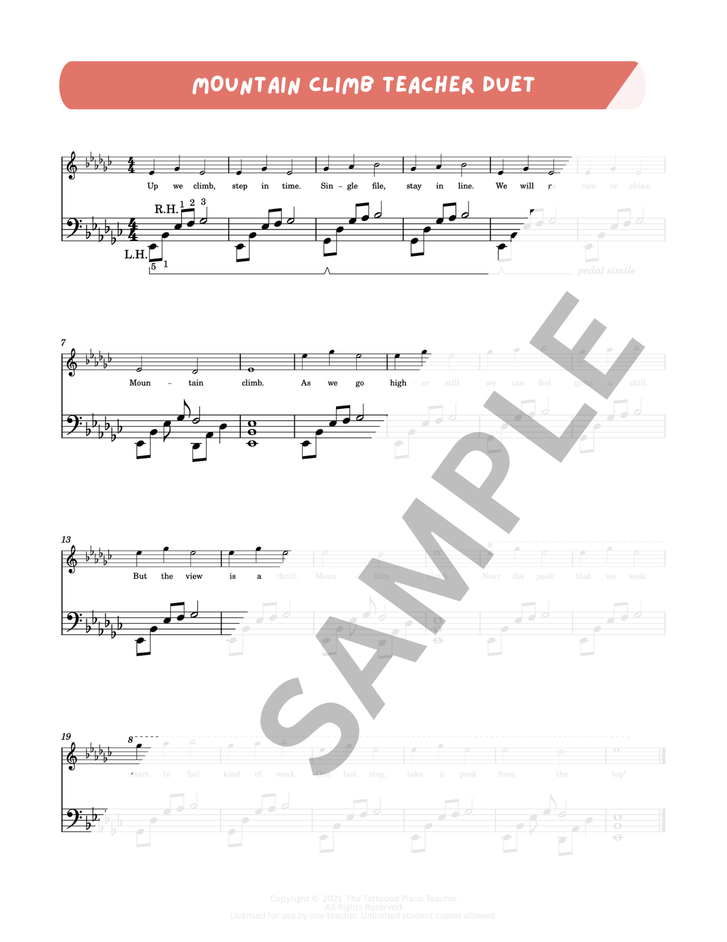 Mountain Climb - Very Early Elementary Piano Solo Sheet Music & Activity (Pre-Reading)
