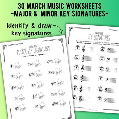 St. Patrick's Day KEY SIGNATURES Worksheets