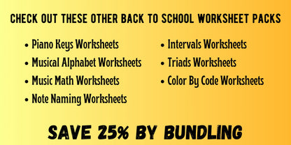 Back to School FINGER NUMBERS Music Worksheets