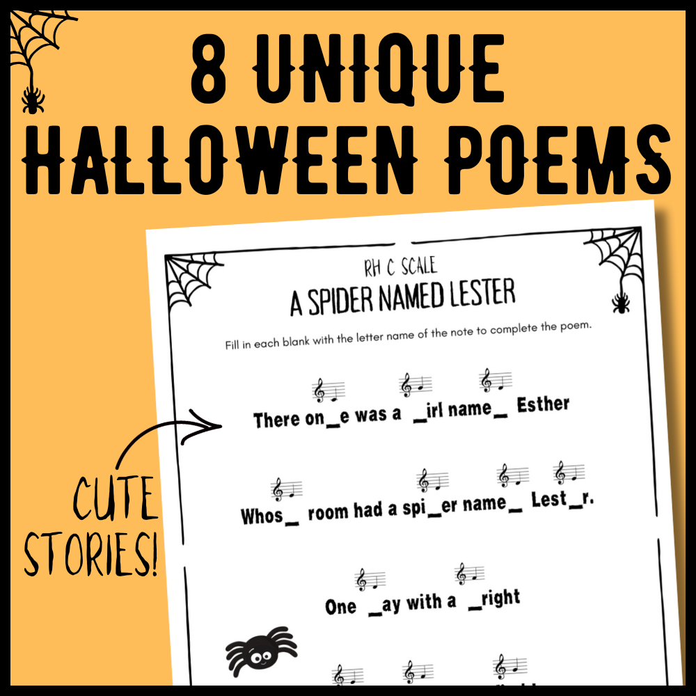 Halloween Fill-in-the-Blank Note Naming Worksheets
