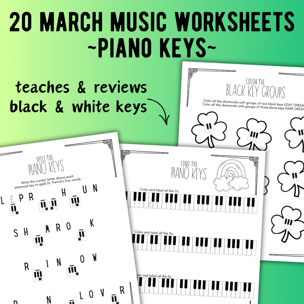 St. Patrick's Day PIANO KEYS Music Worksheets