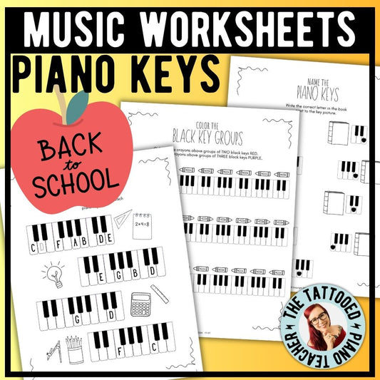 Back to School PIANO KEYS Music Worksheets