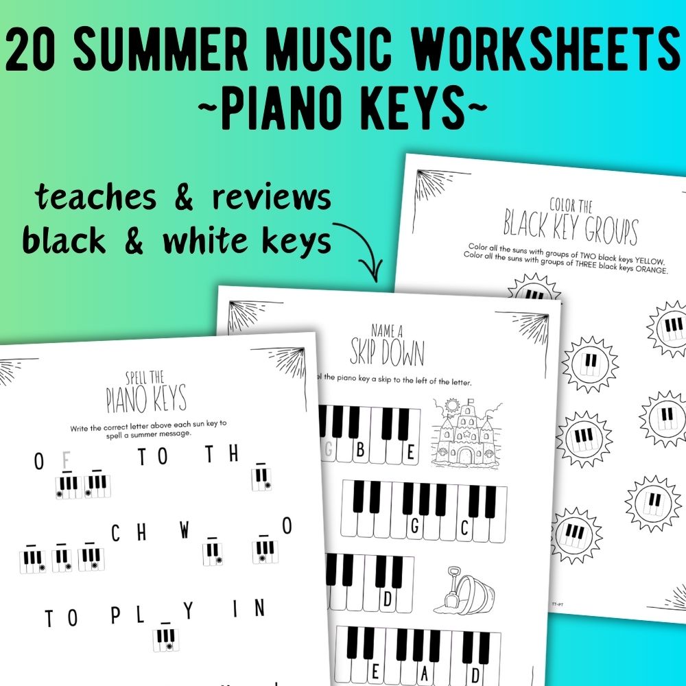 Summer PIANO KEYS Music Worksheets