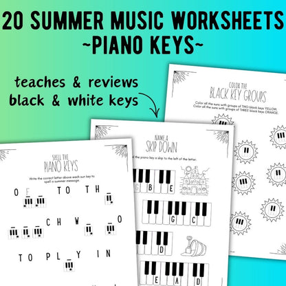Summer PIANO KEYS Music Worksheets