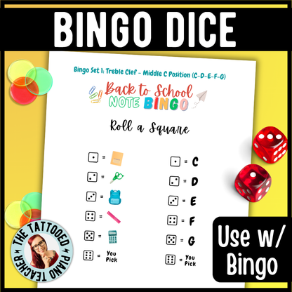 Back to School Bingo Dice Charts