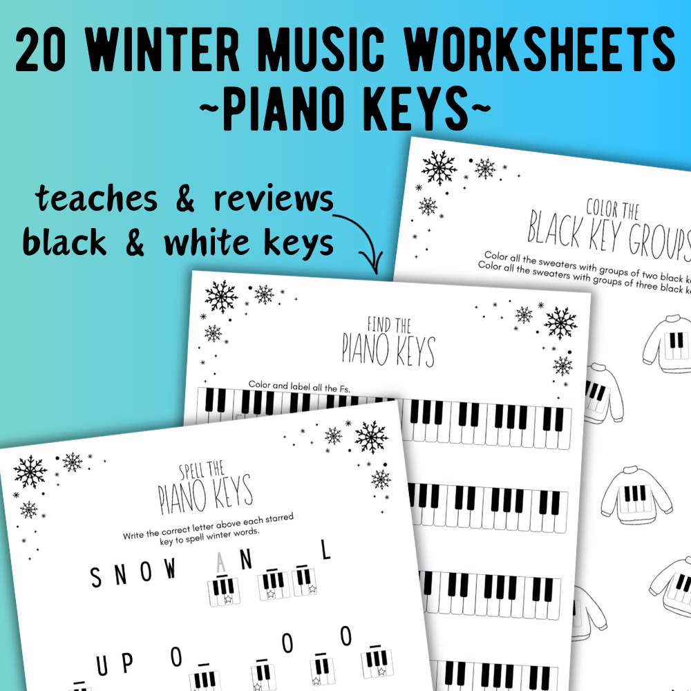 Winter PIANO KEYS Music Worksheets