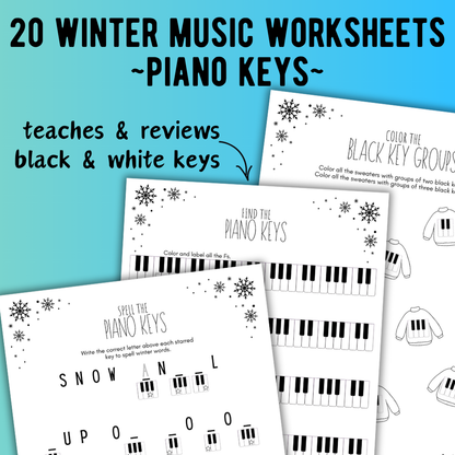 Winter PIANO KEYS Music Worksheets
