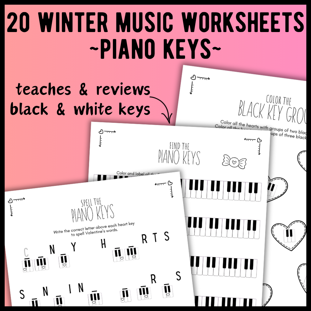 Valentine's Day PIANO KEYS Music Worksheets