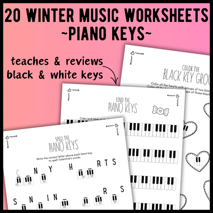 Valentine's Day PIANO KEYS Music Worksheets