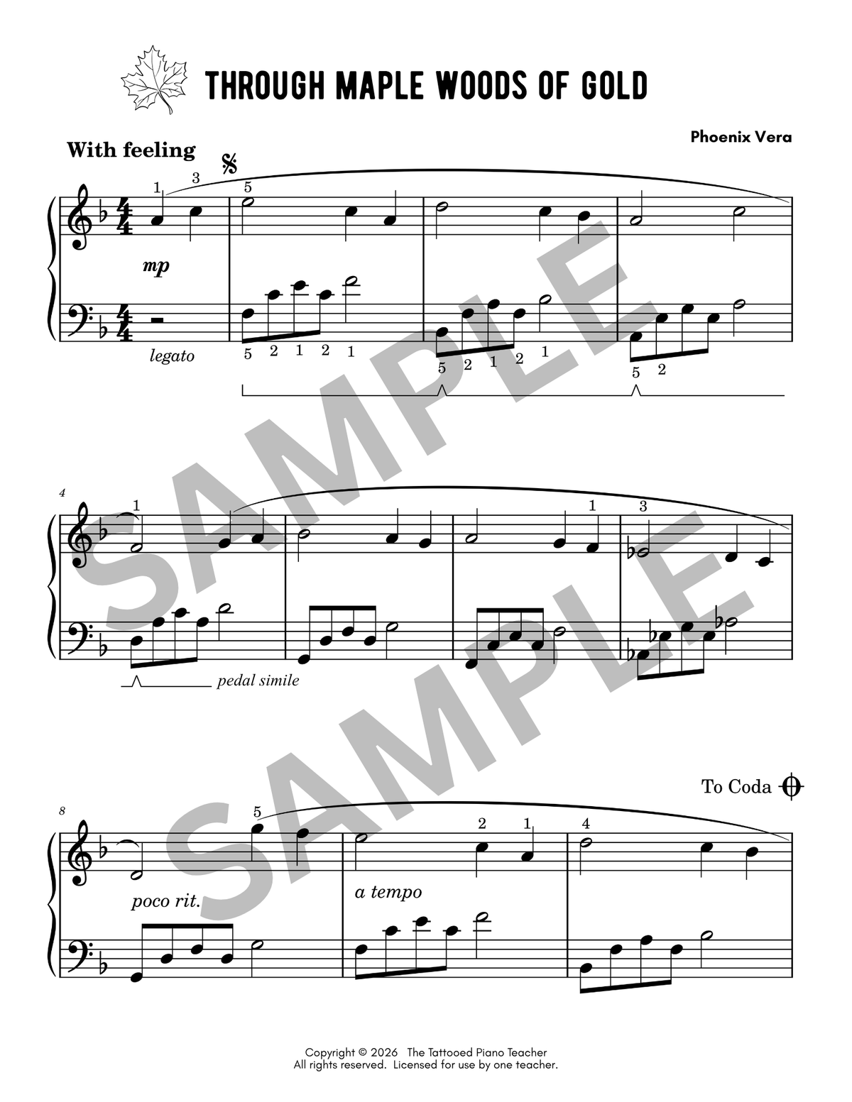 Through Maple Woods of Gold - Level 3B Late Elementary Fantasy Piano Solo Sheet Music