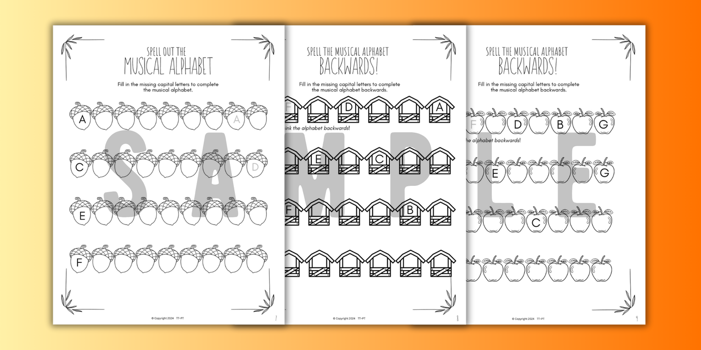 Fall MUSICAL ALPHABET Music Worksheets