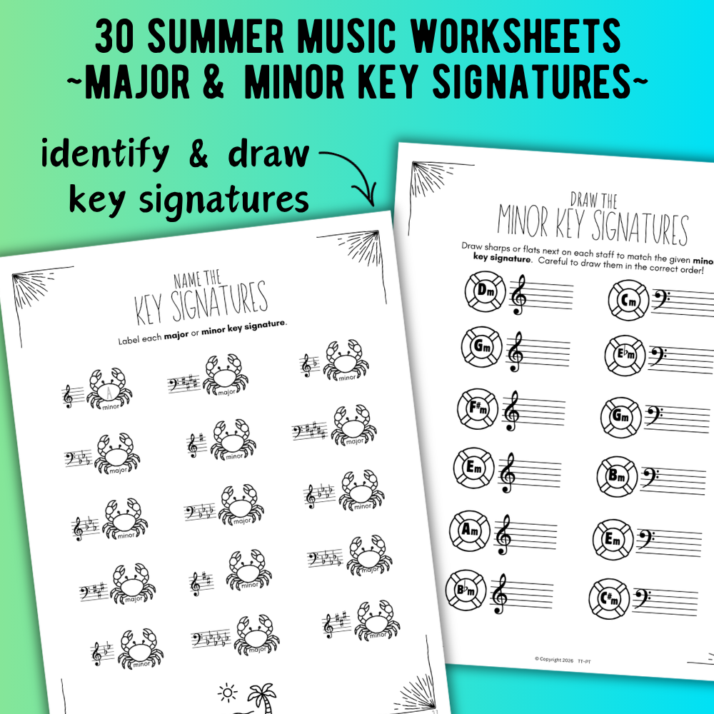 Summer KEY SIGNATURES Worksheets