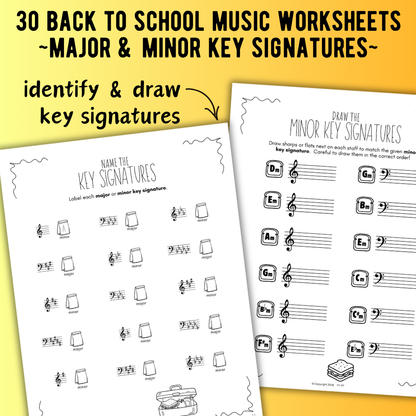 Back to School KEY SIGNATURES Worksheets