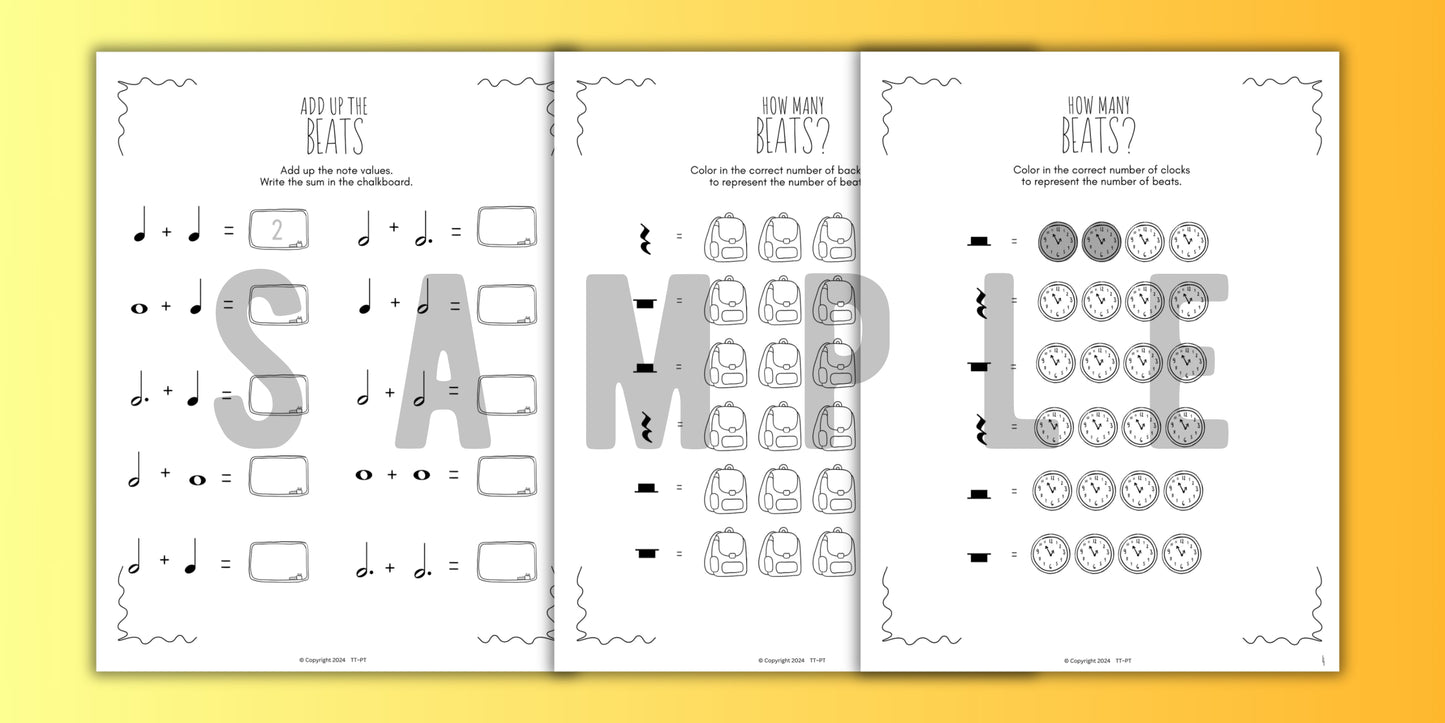 Back to School MUSIC MATH Music Worksheets