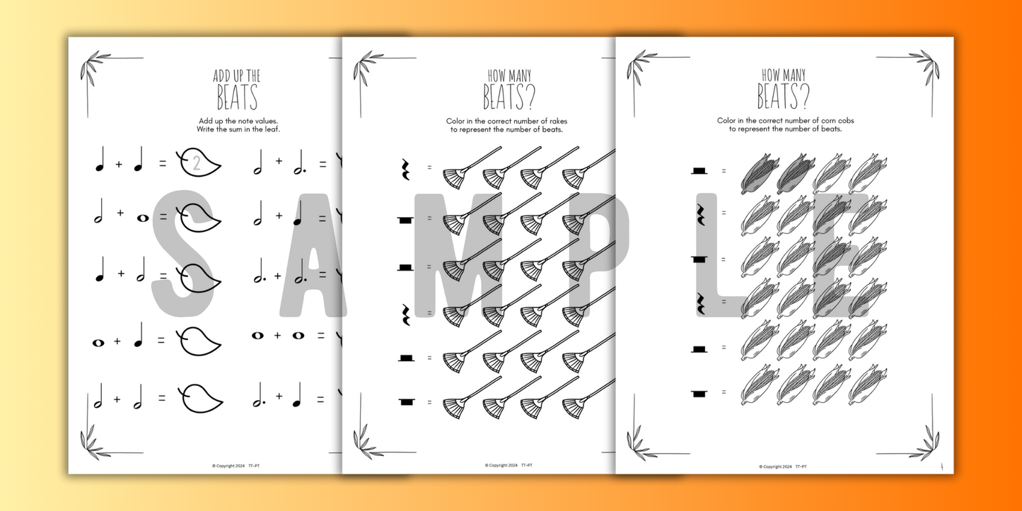 Fall MUSIC MATH Music Worksheets