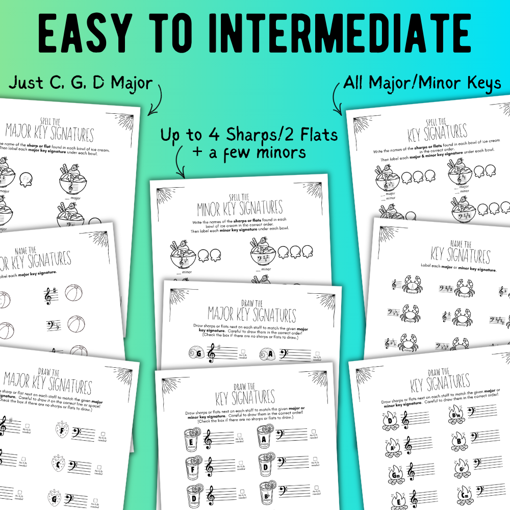 Summer KEY SIGNATURES Worksheets