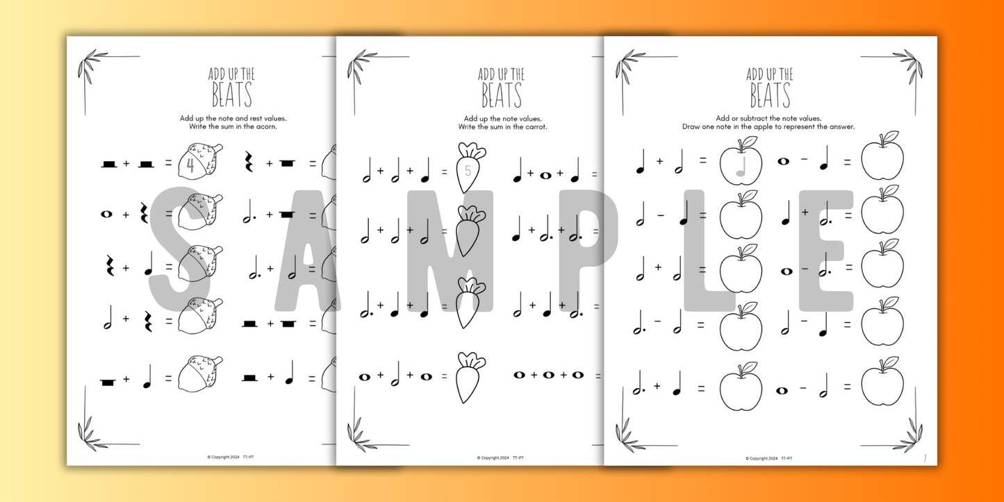 Fall MUSIC MATH Music Worksheets