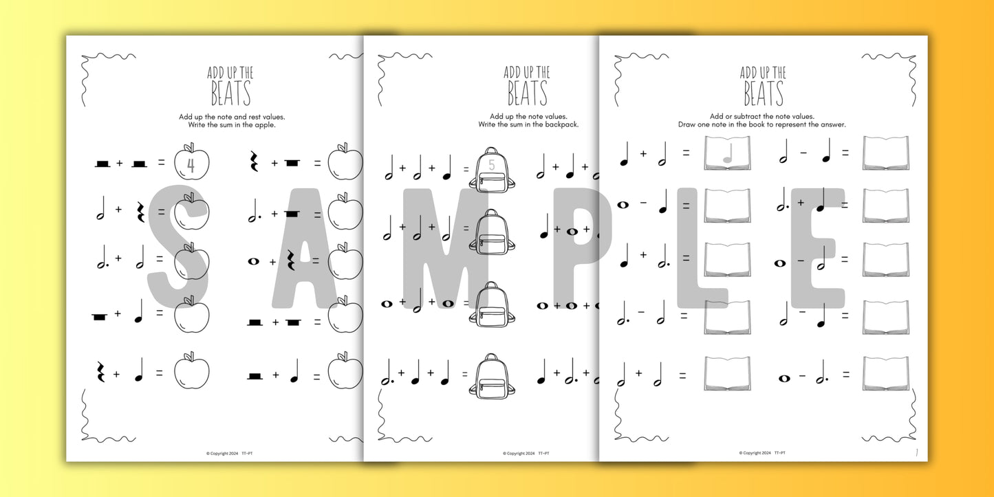 Back to School MUSIC MATH Music Worksheets