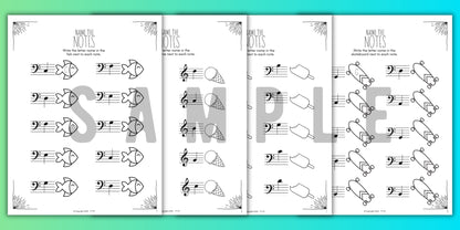 Summer NOTE NAMING Music Worksheets