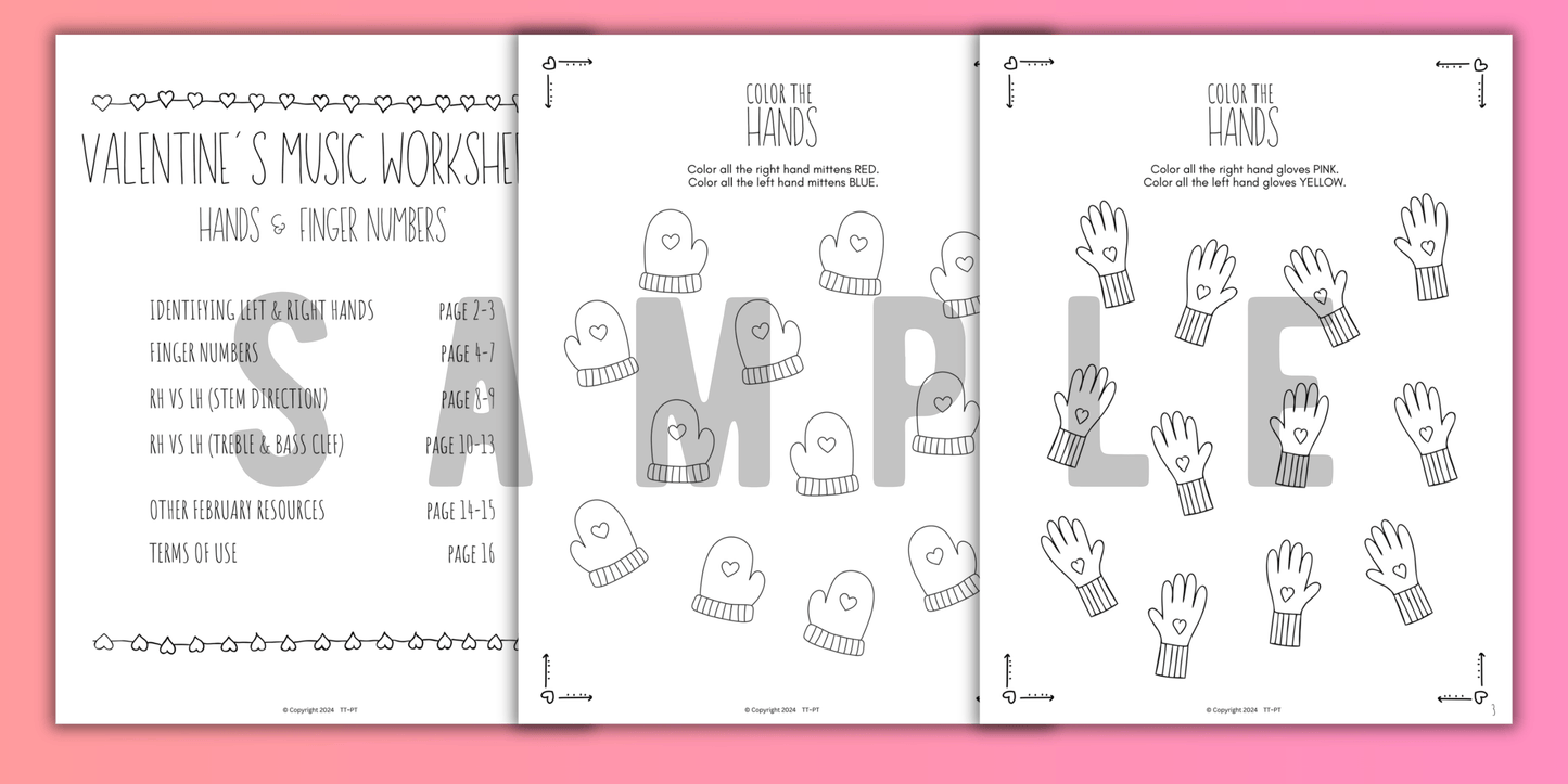 Valentine's Day FINGER NUMBERS Music Worksheets