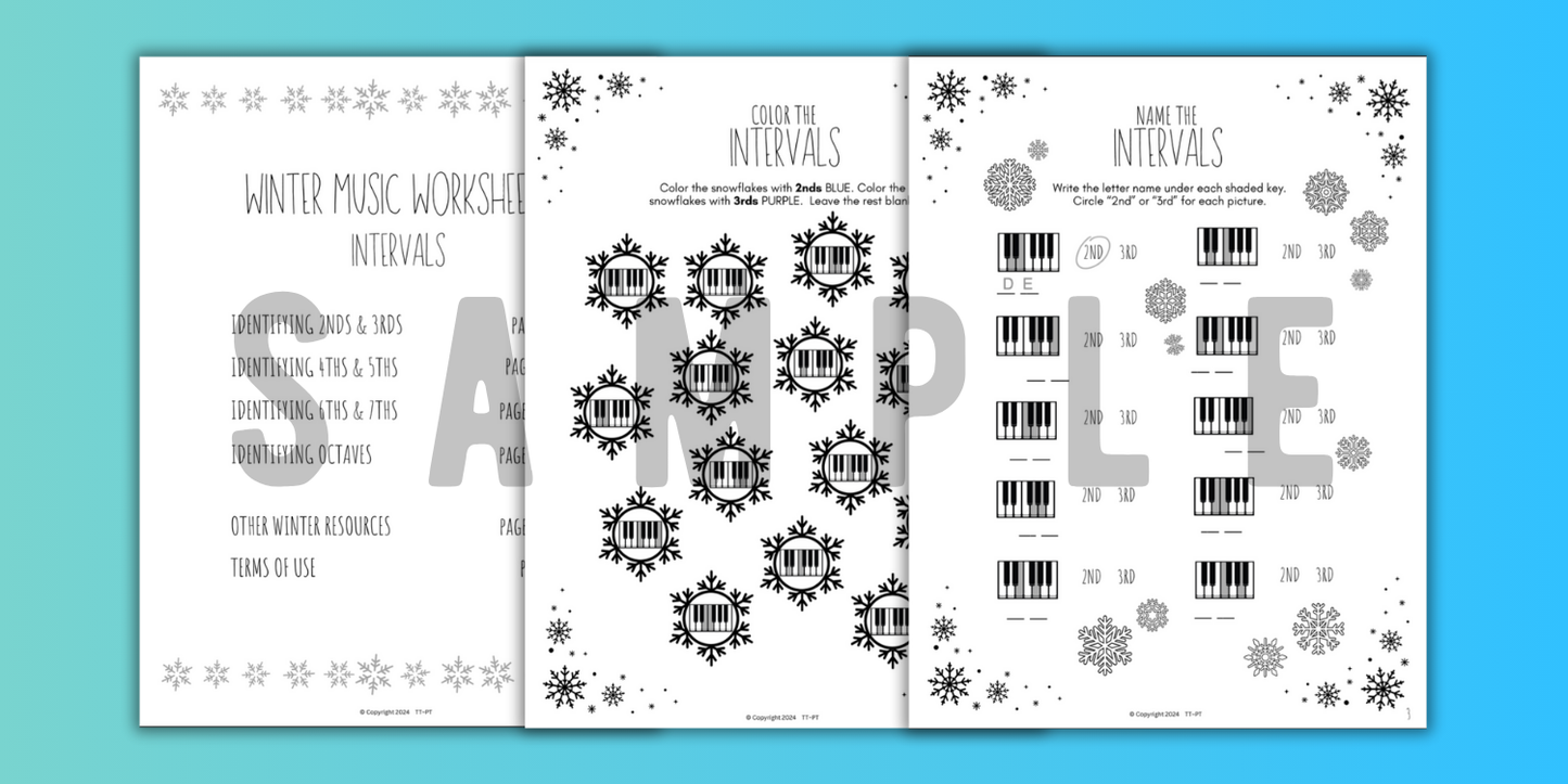 Winter INTERVALS Music Worksheets