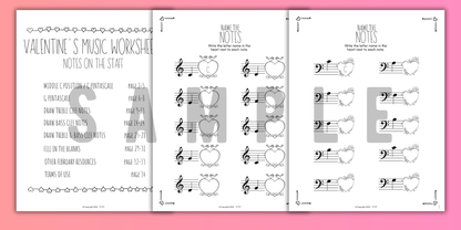 Valentine's Day NOTE NAMING Music Worksheets