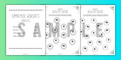 Summer PIANO KEYS Music Worksheets