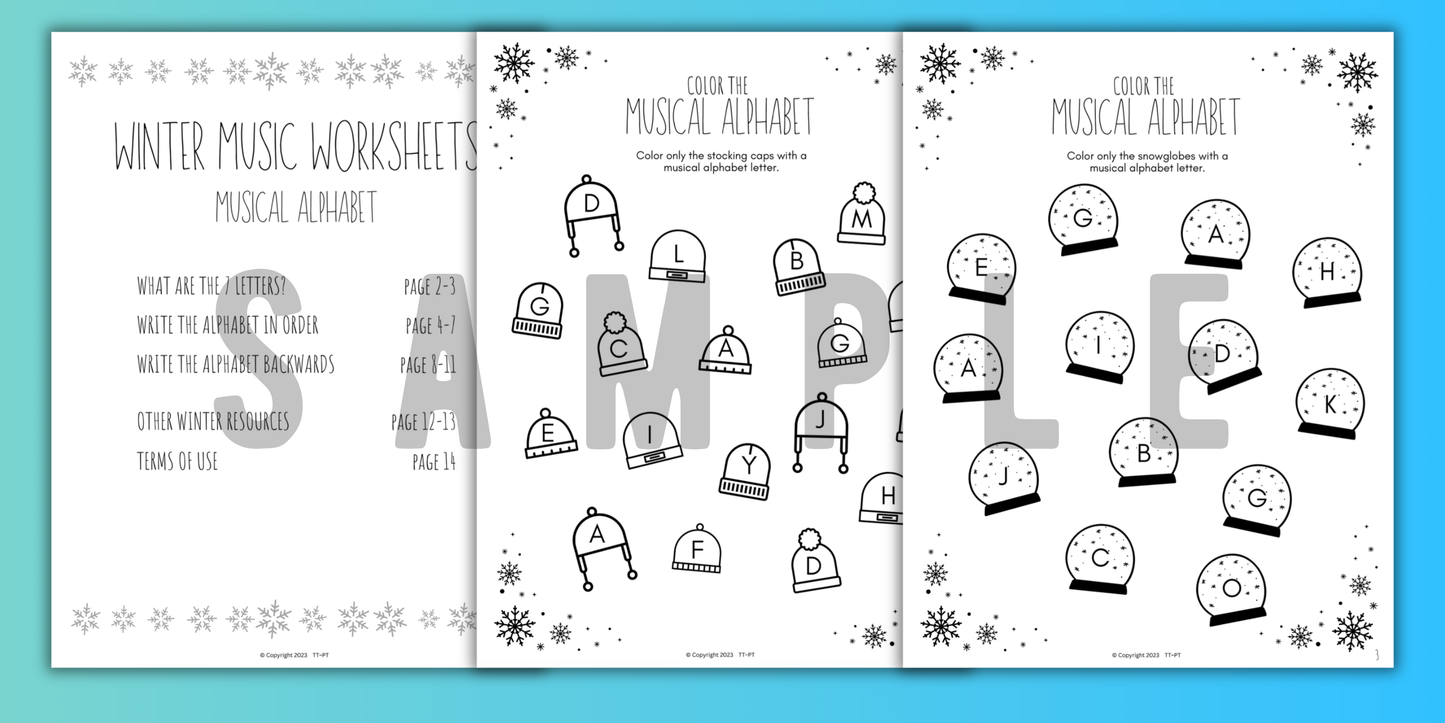 Winter MUSICAL ALPHABET Music Worksheets