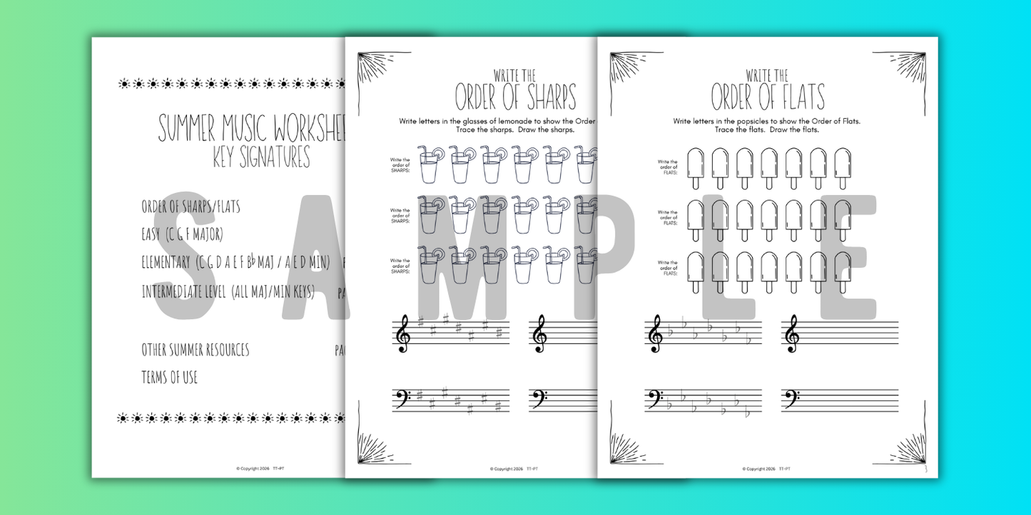 Summer KEY SIGNATURES Worksheets