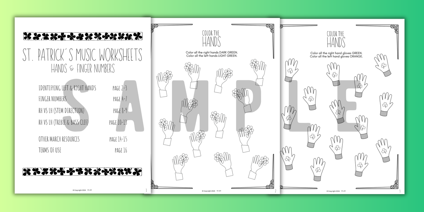 St. Patrick's Day FINGER NUMBERS Music Worksheets