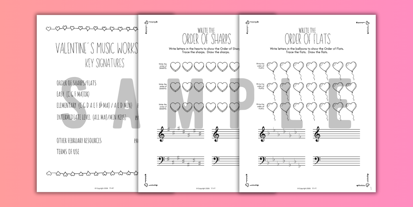 Valentine's Day KEY SIGNATURES Worksheets