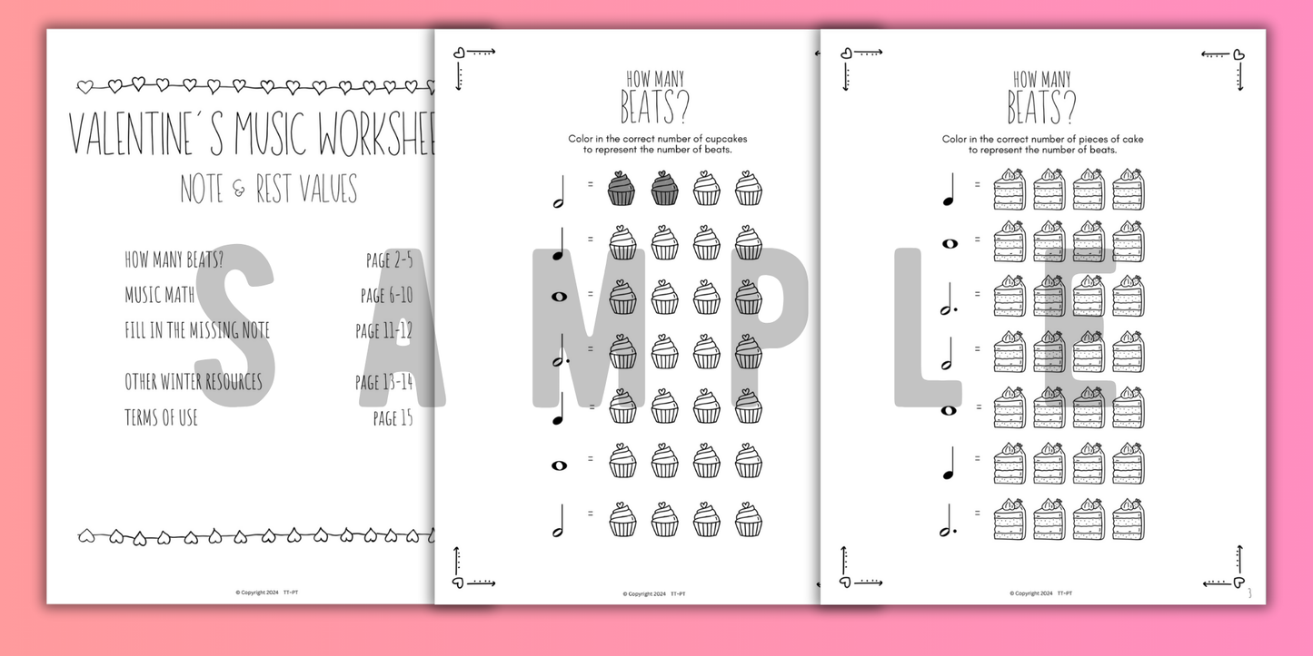 Valentine's Day MUSIC MATH Music Worksheets