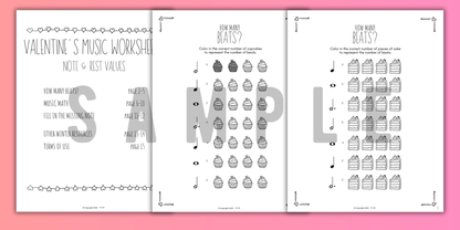 Valentine's Day MUSIC MATH Music Worksheets
