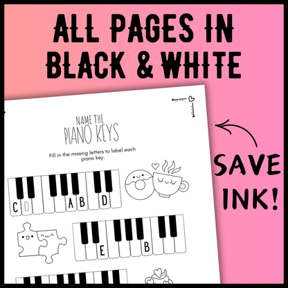Valentine's Day PIANO KEYS Music Worksheets