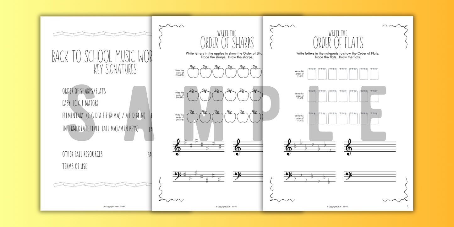 Back to School KEY SIGNATURES Worksheets