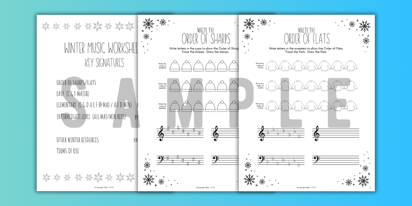 Winter KEY SIGNATURES Worksheets