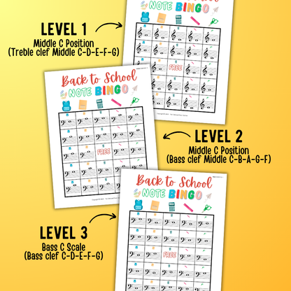 Back to School Music Note Bingo