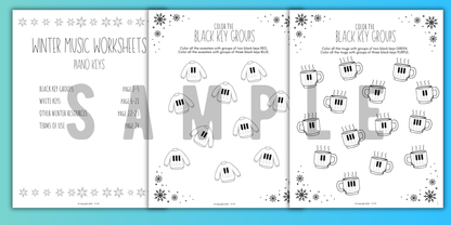 Winter PIANO KEYS Music Worksheets