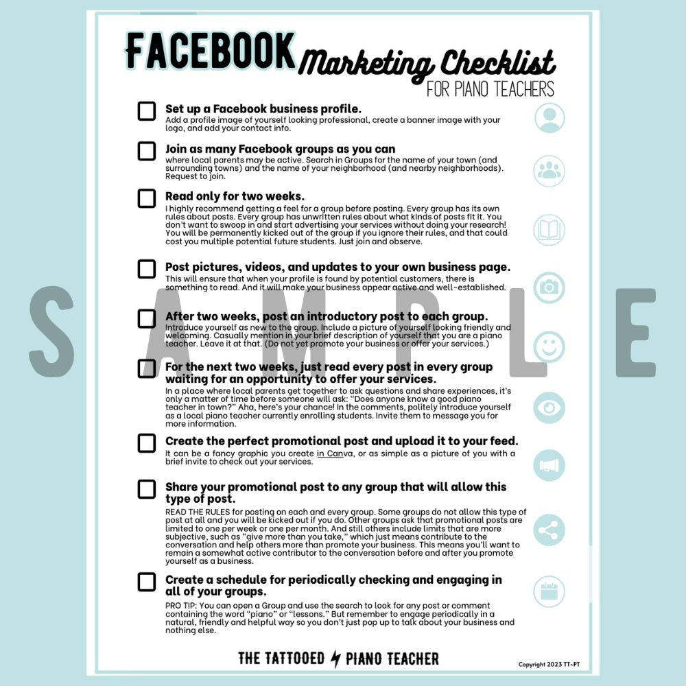 Facebook Marketing Checklist – The Tattooed Piano Teacher