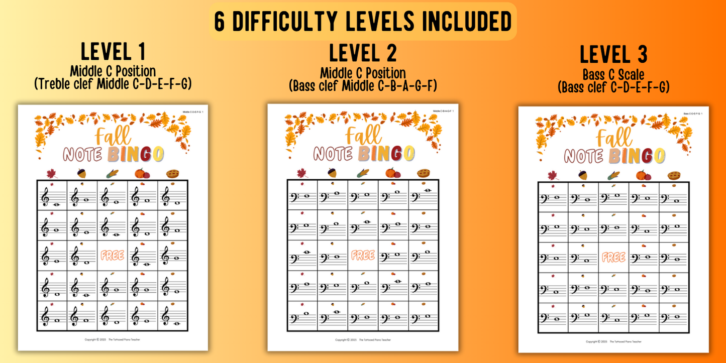 Fall Music Note Bingo