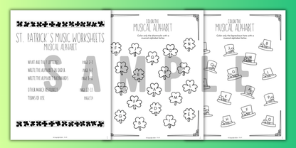 St. Patrick's Day MUSICAL ALPHABET Music Worksheets