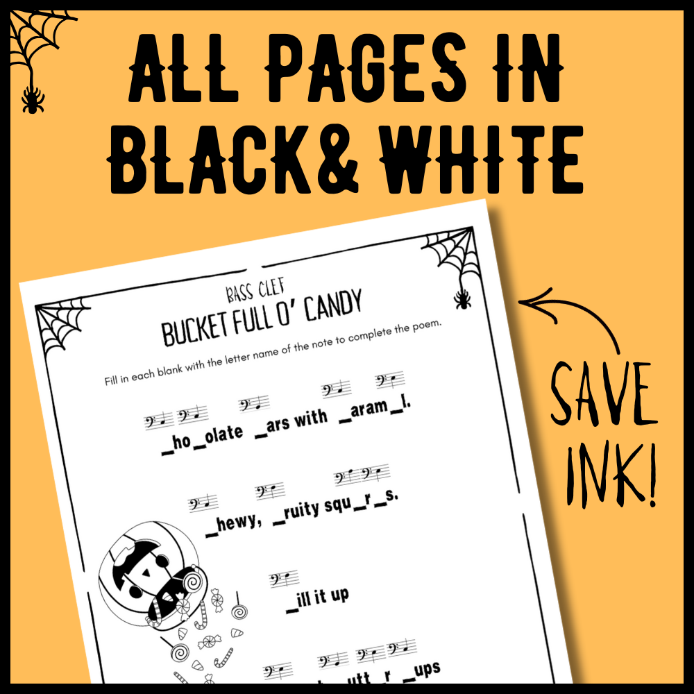 Halloween Fill-in-the-Blank Note Naming Worksheets