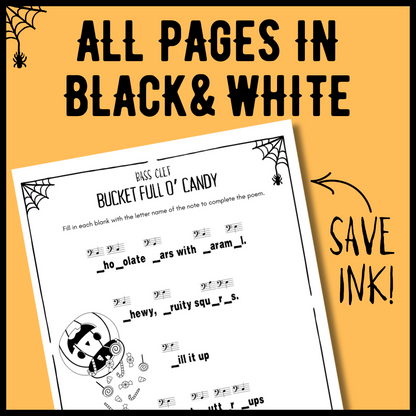 Halloween Fill-in-the-Blank Note Naming Worksheets