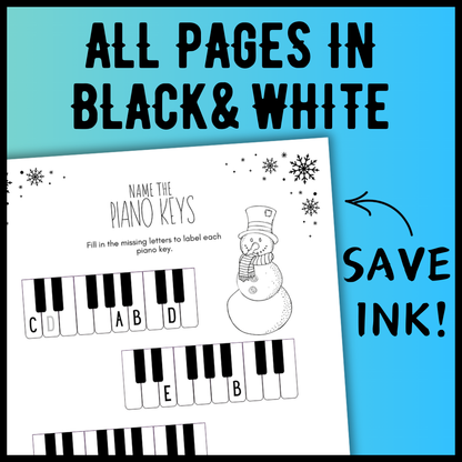Winter PIANO KEYS Music Worksheets