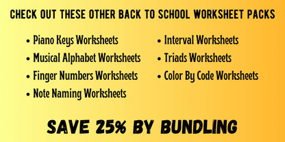 Back to School MUSIC MATH Music Worksheets