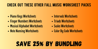 Fall MUSIC MATH Music Worksheets
