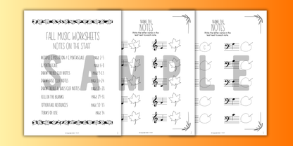 Fall NOTE NAMING Music Worksheets