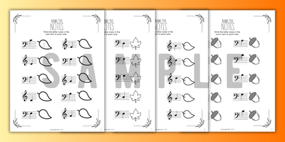Fall NOTE NAMING Music Worksheets