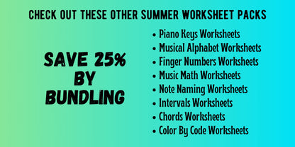 Summer FINGER NUMBERS Music Worksheets